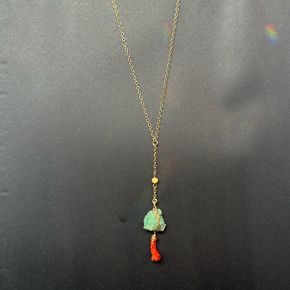 18” Lariat Style Red Coral Necklace.